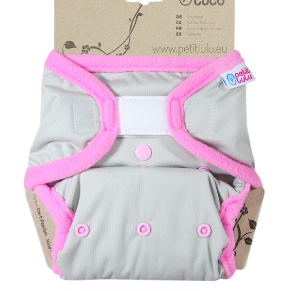 Petit Lulu pul mosható pelenka külső - Szürke (rózsaszín szegéllyel)