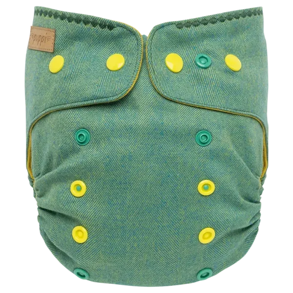 Puppi gyapjú mosható pelenka külső V3 - Green Herringbone