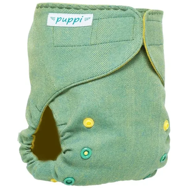 Puppi gyapjú mosható pelenka külső V3 - Green Herringbone